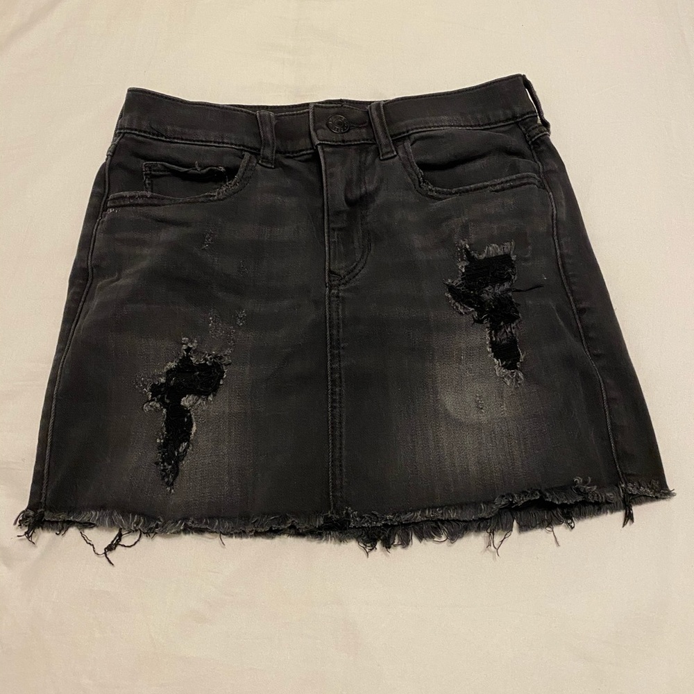 Express Black Distressed Denim Skirt